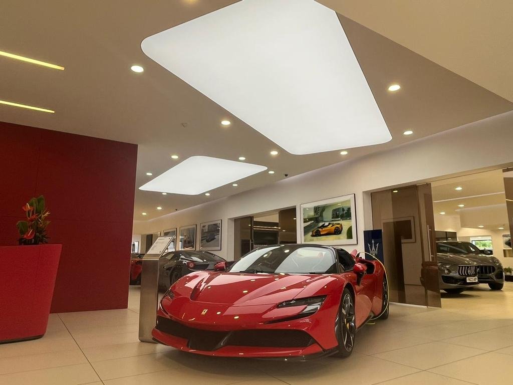 Car store with backlit ceiling